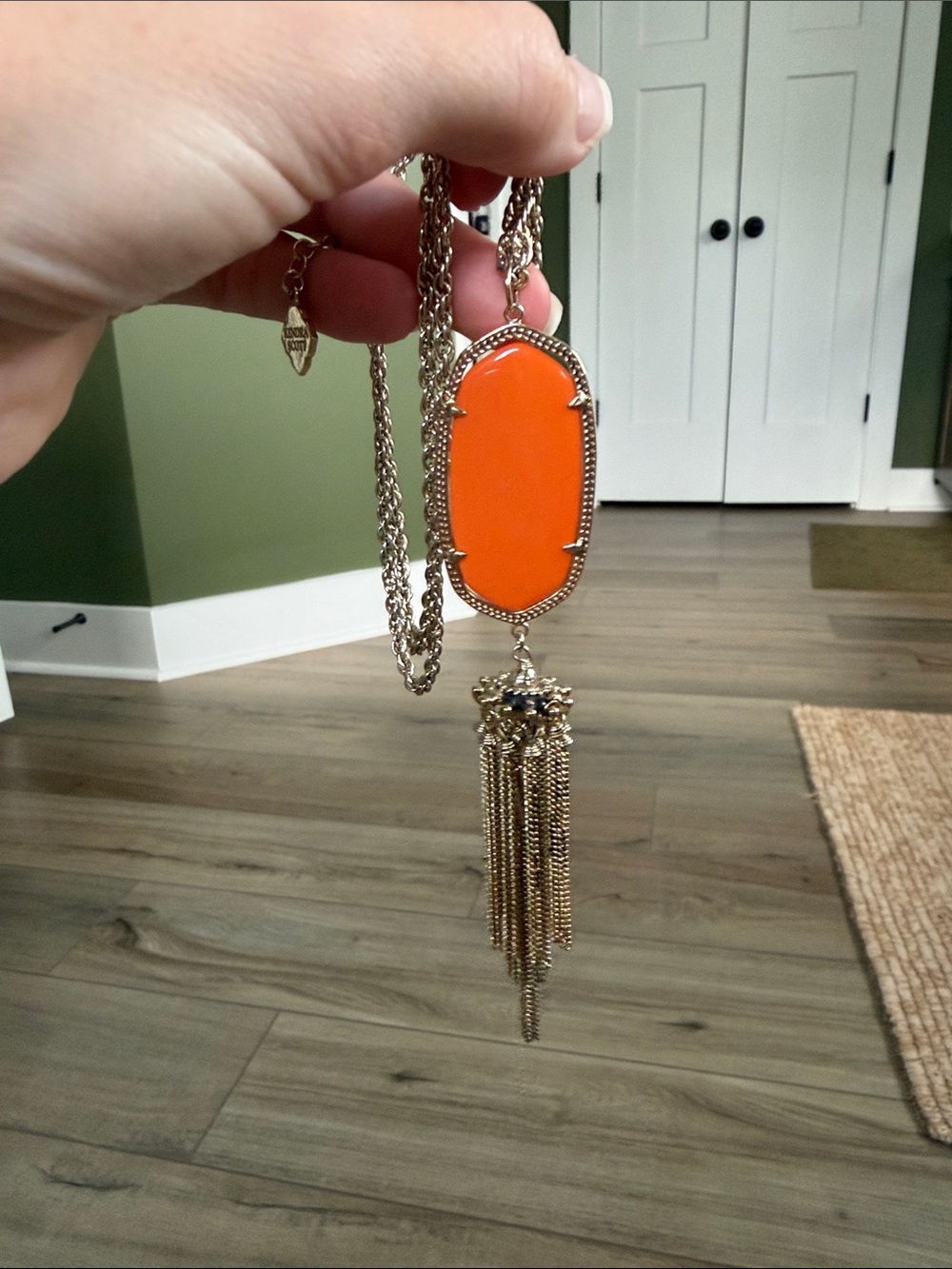 Kendra Scott Orange Stone Pendant Necklace with Gold Tassel